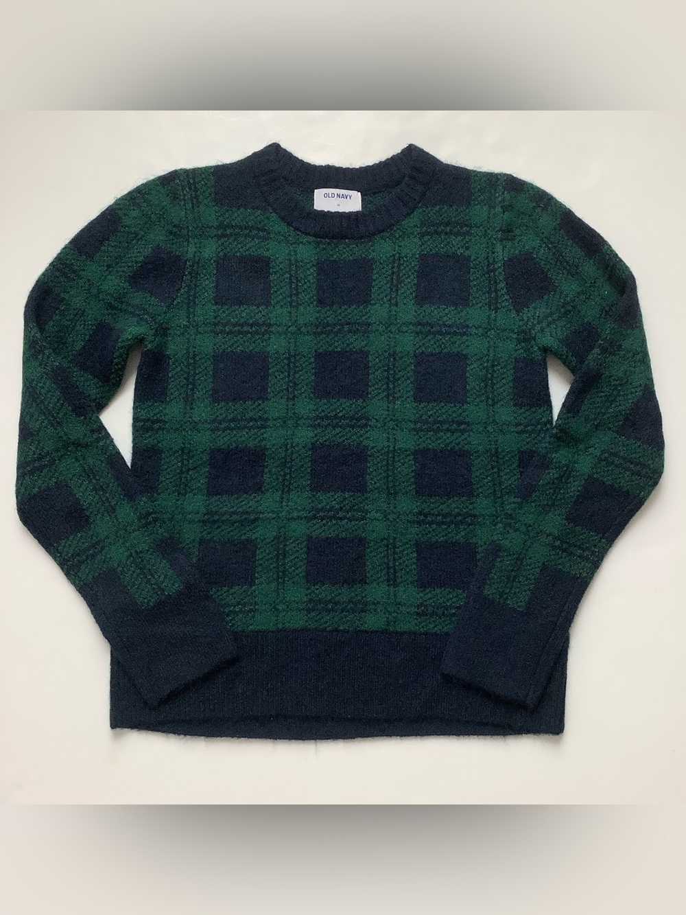 Old Navy Green and Navy Tartan Plaid Crewneck Sweater